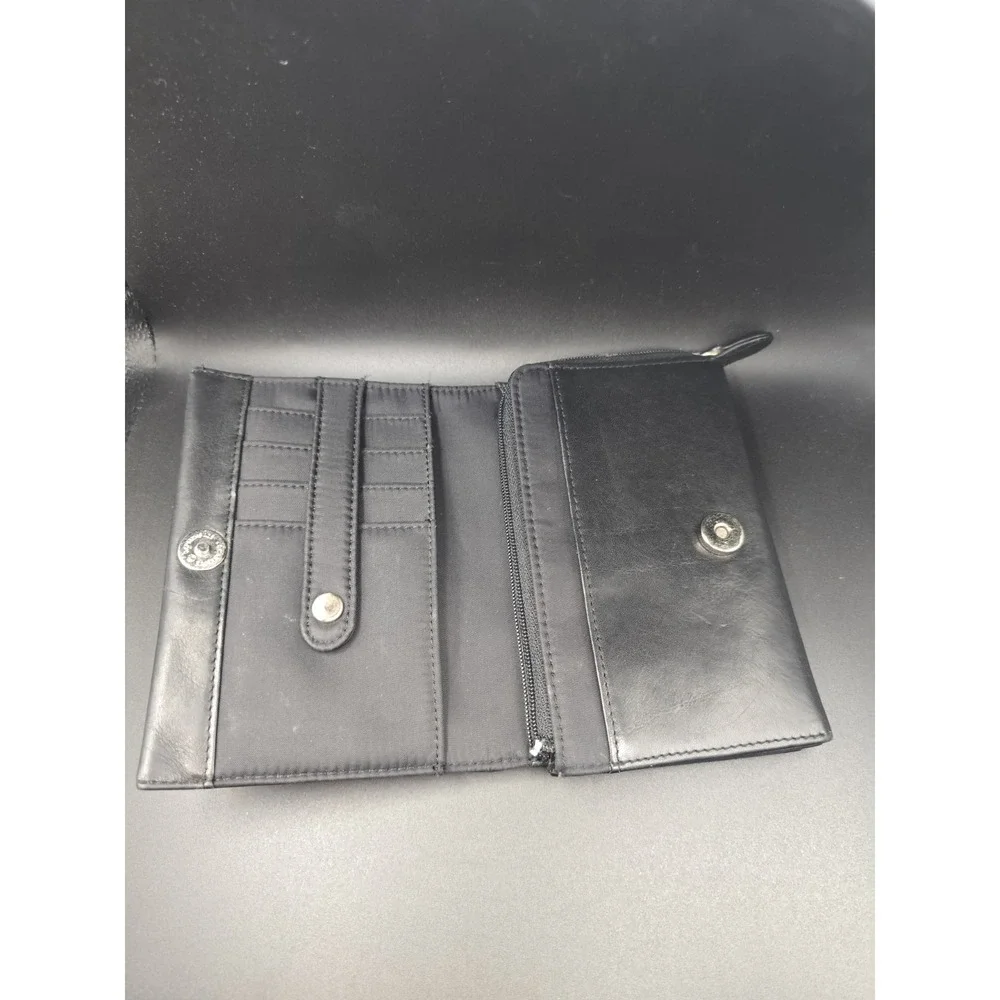 HOBO International Black Leather Wallet Snap Double Zip Organizer Card Holder